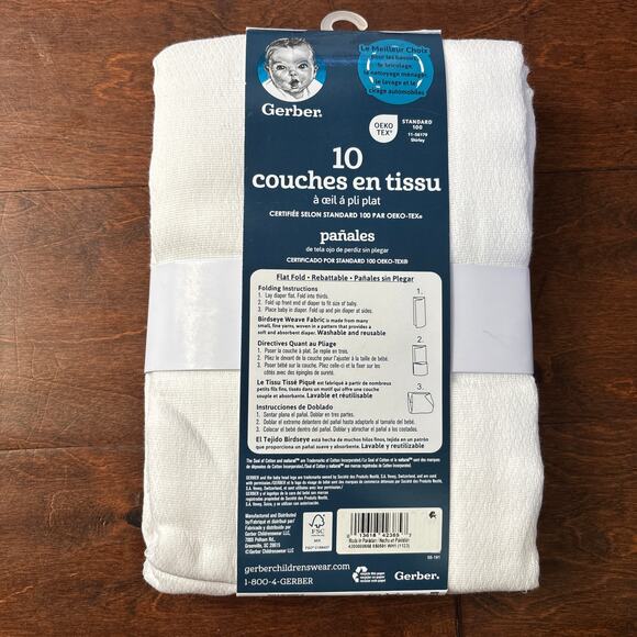 Gerber Flat Bullseye Cloth Diapers White NEW Lot of 10 100% Cotton 24" x 27" - Picture 2 of 3